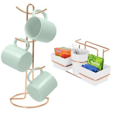 Imagem de Kit Porta Sachê Suporte Organizador Porta Xícaras Café Bancada Cozinha Rose Gold - Future