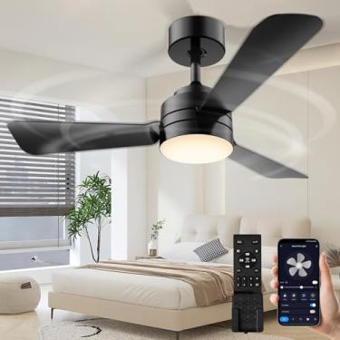 Imagem de hinomy Ventiladores de teto com luzes, montagem embutida, ventiladores de teto fáceis de instalar com luz e controle remoto, 3000-6500k, regulável, luz de ventilador de teto pequena para quarto