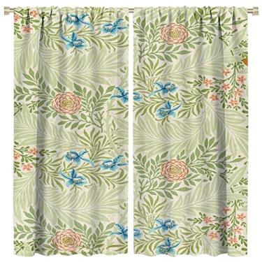 Imagem de GoDazzling William Morris Cortinas de janela blackout com design original, boêmia, retrô, planta, fazenda, flores florais, para sala de estar, quarto, 107 x 114 cm, 2 painéis