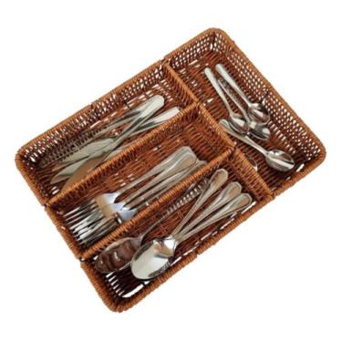 Imagem de Porta Talheres Grande Rattan Balcão Mesa Gaveta Cozinha Organização - 