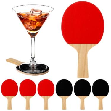 Imagem de Hushee Pacote com 6 porta-copos de tênis de mesa, conjunto de porta-copos de madeira, formato de remo com alça, presente engraçado para mulheres, homens, amantes de esportes, fãs de tênis de mesa