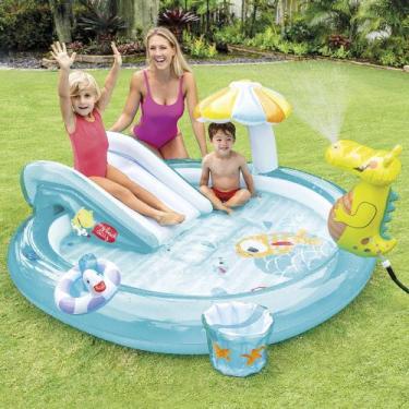 Imagem de Piscina Infantil Playground Jacaré Esguicha Água Inflável 160 Litros -