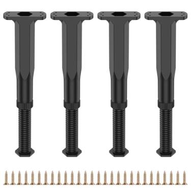 Imagem de KTZCTPCA 4 peças de pernas de suporte de estrutura de cama, pernas de suporte de ripas centrais de moldura com parafusos de 18 peças, estrutura de cama de metal ajustável para móveis, ripas centrais