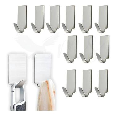 Imagem de Cabide Gancho Inox Adesivo Kit 12 Peças Cozinha Banheiro
