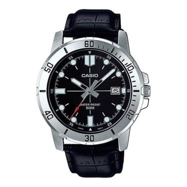 Imagem de Relogio Masculino Casio Prata Fundo Preto Pulseira de Couro