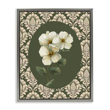 Imagem de Stupell Industries Fancy Lace White Flowers Gray Framed Floater Canvas Wall Art, design by Nan, 30 x 25