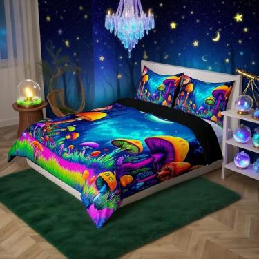 Imagem de Conjunto de capa de edredom infantil tamanho Queen, estrela, luar, galáxia, mágico, meninas, meninos, decoração de quarto de plantas misteriosas, capa de colcha colorida, 2 fronhas (sem edredom)