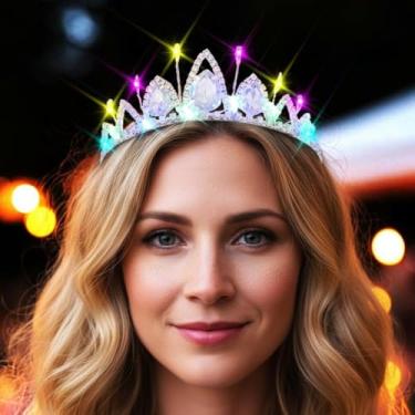 Imagem de JEWEKY Tiara de princesa prateada com strass, coroa de LED, acessórios de cabelo de aniversário para mulheres (01, tamanho único)