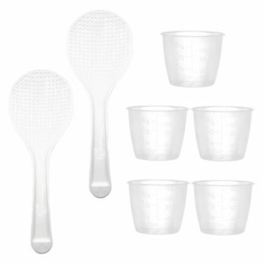 Imagem de Pacote com 5 copos medidores de arroz de plástico de 160 ml, 3/4 xícaras, multiuso com 2 pacotes de colheres de arroz e espátula, resistentes ao calor, antiaderentes, sem BPA, suprimentos de cozinha
