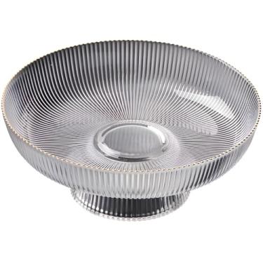 Imagem de Fruteira grande de vidro com acabamento dourado, design de listras verticais, tigela de vidro decorativa elegante para balcão de cozinha, 26 cm de diâmetro, vidro de cristal de qualidade, design