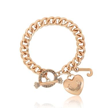 Imagem de Juicy Couture Pulseira feminina com pingente de coração dourado de 17,78 a 19 cm, joia suculenta, 7.5, Metal, Sem Pedra Preciosa