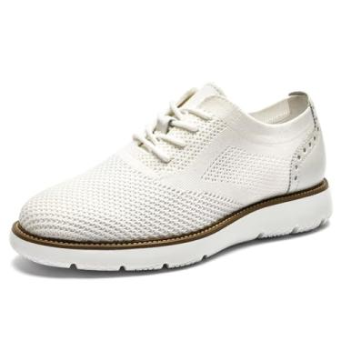 Imagem de RYIKA Tênis Sociais Casuais Brancos Masculinos - Oxfords De Largura Larga, Calçados Malha Para Caminhada Empresarial, Confortáveis E Respiráveis Homens, Tamanho Do Pé 12,5W