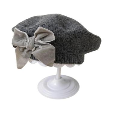 Imagem de Gorro De Malha Quente Com Laço Para Meninas, Confortável E Macio, Boné