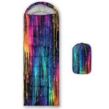 Imagem de lneffble Saco de dormir colorido estilo tinta, adequado para crianças, meninos e meninas, adolescentes, portátil, impermeável, compacto e leve, ótimo para acampamento ao ar livre, mochila e caminhadas