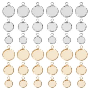 Imagem de BENECREAT 36 bandejas de pingente de bisel banhado a ouro 14K verdadeiro, 3 tamanhos de cabochão redondas, achados de joias de latão para artesanato faça você mesmo (platina e ouro claro)