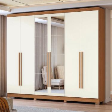 Imagem de Guarda-Roupa Casal Girard 6 Portas 3 Gavetas com Espelho Canela/Off White - Kappesberg