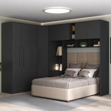 Imagem de Guarda-Roupa Casal Modulado Lugano 8 Portas 3 Gavetas Grafite - Hecol 