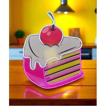 Imagem de Luminária Painel Neon Led Pedaço Bolo Confeitaria Doce Rosa - Comercia