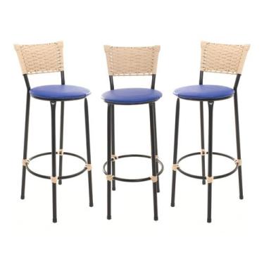 Imagem de KIT 3 Banquetas Tricô Náutico BEGE Alta Bancada Balcão Cozinha Area de