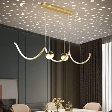 Imagem de Lustre LED 30W, regulável, com controle remoto, lustre, sala de estar, sala de jantar, personalidade criativa, bar de teto estrelado, lustre longo ondulado, cafeteria, escritório, 39,3 pol.