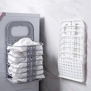 Imagem de Cesto Organizador Dobrável de Parede Multiuso – Prático, Resistente e Econômico em Espaço – Ideal para Cozinha, Banheiros e Lavanderias – Instalação com Gancho Adesivo