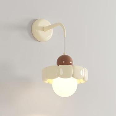 Imagem de Luminária de parede para quarto infantil, arandela moderna de resina creme com abajur de globo PMMA, luminária de parede francesa para pendurar em ambientes internos, elegante arandela de me