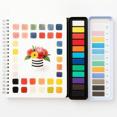 Imagem de Livro de trabalho de aquarela, livro colorido para colorir com 12 cores, conjunto de tintas aquarela, escova de tinta, suprimentos de arte para iniciantes para adultos e crianças (buquês)
