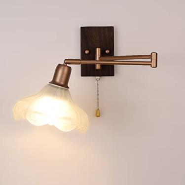 Imagem de Luminária de parede com braço articulado, luminária de parede vintage de vidro fosco, luminária de cabeceira com interruptor de corrente para pendurar, luminárias de parede antigas para leit