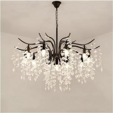 Imagem de Lustre LED Moderno Lustre Lâmpada, Lustres de Cristal LED Ouro Preto Lustre Iluminação de Luxo Cozinha Jantar Sala de Estar Quarto Lâmpada Lustre Pendente Decoração para Casa Lâmpada, Preto-