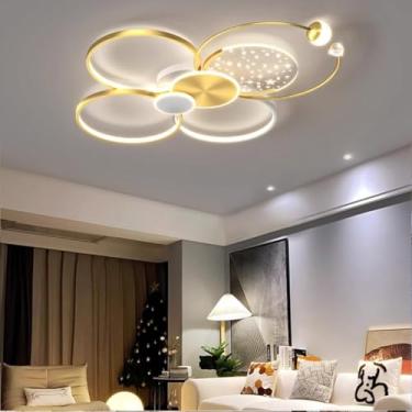 Imagem de Luminária de teto moderna regulável LED com controle remoto 3000K-6000K Luminária de teto redonda acrílica para sala de estar, quarto, cozinha, escritório, lustre para quarto infantil, ilumi