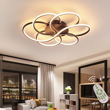 Imagem de Luminária de teto embutida para sala de estar, sala de jantar, quarto, luminária regulável com controle remoto, lâmpada LED moderna com design de flores, abajur acrílico, lustre decorativo p