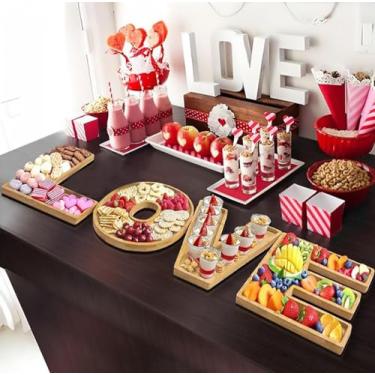 Imagem de Conjunto de 4 bandejas de madeira, travessa grande e sólida, tábua de servir de charcutaria de 38 cm x 29 cm para decoração de mesa de festa, bandejas de servir e travessas para festa de casamento