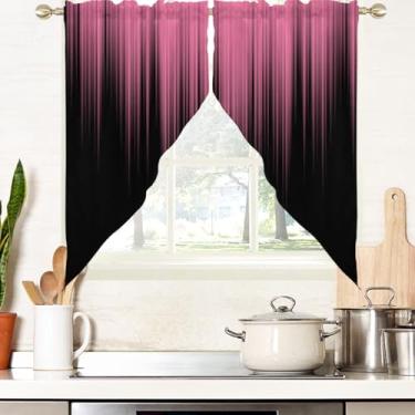 Imagem de AAtter Cortina de saia de cozinha rosa e preta para janela, abstrata, meninas, mulheres, ombré, pequena, curta, topo, banheiro, sala de estar, quarto, varão, bolso, tecido, 1 par, 71 cm L x 91 cm C