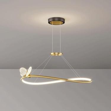 Imagem de Lustre pendente de metal LED, lustre contemporâneo para sala de jantar e sala de estar, regulável com controle remoto, luz de teto suspensa de alumínio para cozinha, hall de entrada e quarto