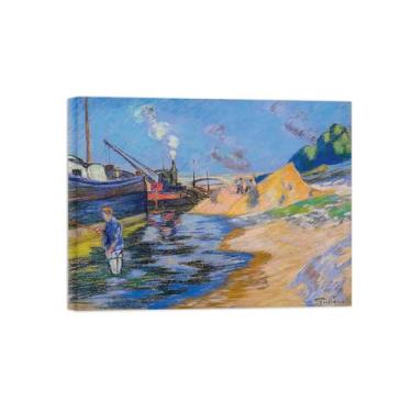 Imagem de Armand Guillaumin Famoso Arte de Parede Pôster-Impressões em Tela para sala de estar-Reprodução pinturas(Cais do Sena em Paris) 70x90cm Tela Embrulhada