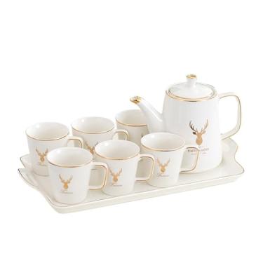 Imagem de AKALNNB Conjunto de chá de cerâmica para copos de água com bandeja, chá/café/bule de chá para 6, chá da tarde