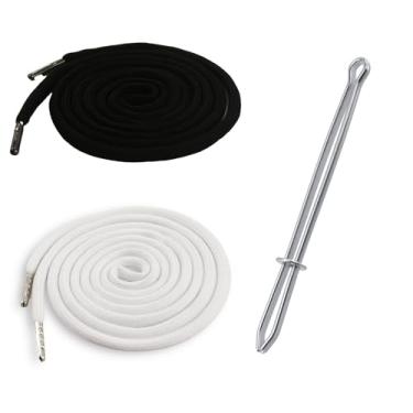 Imagem de BOROLA 2Pcs Cordões de Algodão de 130 cm para Substituição em Calças de Moletom e Shorts, Corda Premium para Substituição em Hoodies, com Passador Metálico Fácil de Usar (Preto+Branco)
