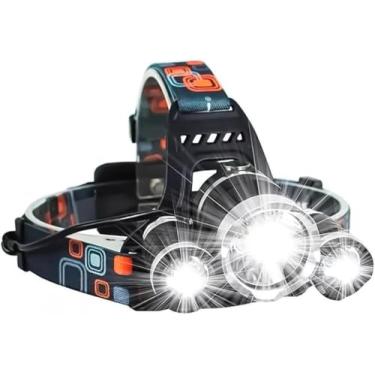 Imagem de Lanterna de Cabeça Led Recarregável USB com Luz Potente Tripla 4 Modos de Iluminação Ajustável para Corrida Ciclismo Acampamento Trilha Pesca