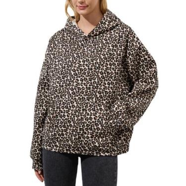 Imagem de Moletom com capuz Anoumcy de tamanho grande com estampa de leopardo pa