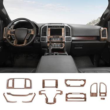 Imagem de RAZPOY Para Kit de Acabamento Interno F150, Acabamento do Painel do Console Central de 11 Peças e Acabamento do Volante e Tampa do Painel de Navegação Compatível com Acessórios Internos Ford F150 2015-2020, Grão de Madeira