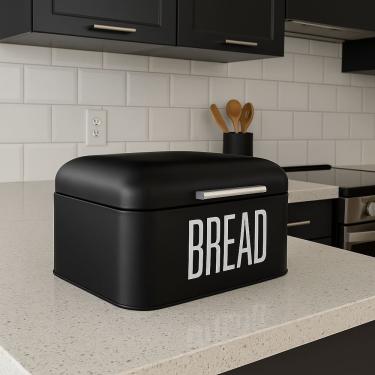 Imagem de Porta Pão de Aço Metal Estilo Baú Retrô - 20 cm Preto