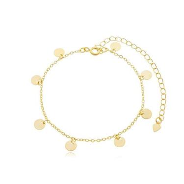 Imagem de Tornozeleira Delicada Chapinhas Redondas  Banhada a Ouro 18k  Antialér