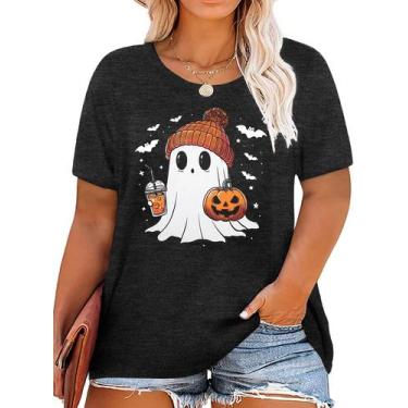 Imagem de Camisa de Halloween NANYUAYA Cute Ghost Pumpkin Plus Size Feminina