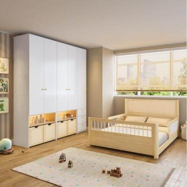 Imagem de Conjunto com Cama Montessoriana Casal e Guarda-Roupa Modulado LED Wave