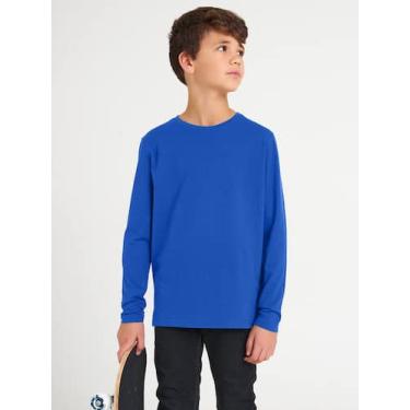 Imagem de Camiseta Básica Manga Longa Infantil Unissex - Slim Fitness, Azul, 10