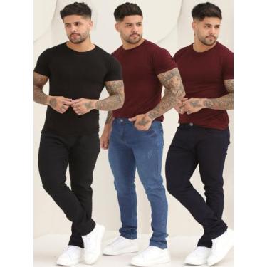 Imagem de Kit 3 Calças Jeans Lisa Masculina Skinny Básica Com Lycra A- 130/133/1