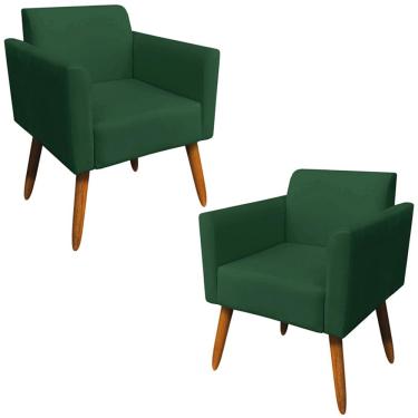 Imagem de Kit 02 Poltronas Decorativas Isabella Pés Palito Madeira Suede Verde - Gran Belo