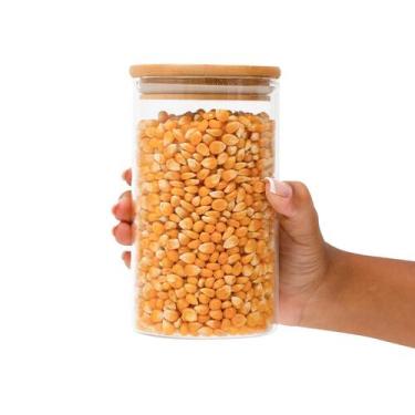 Imagem de Pote de vidro 600ml com tampa de bambu hermético redondo - Tüd - TUD, 