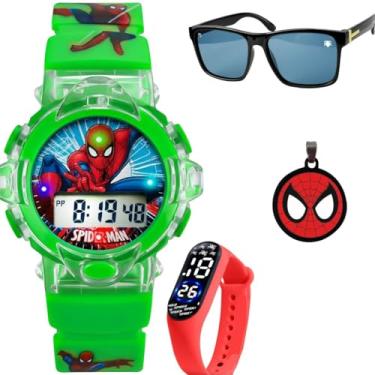 Imagem de Relogio digital infantil verde + relogio digital infantil led + caixa presente menino