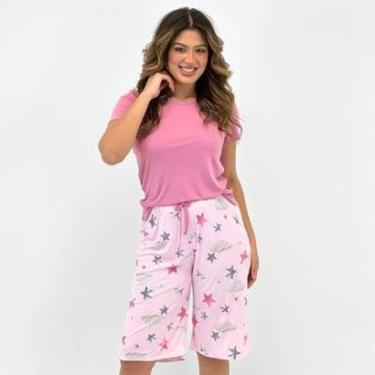Imagem de Pijama Baunilha Manga Curta com Corsário Estampado Feminino-Feminino